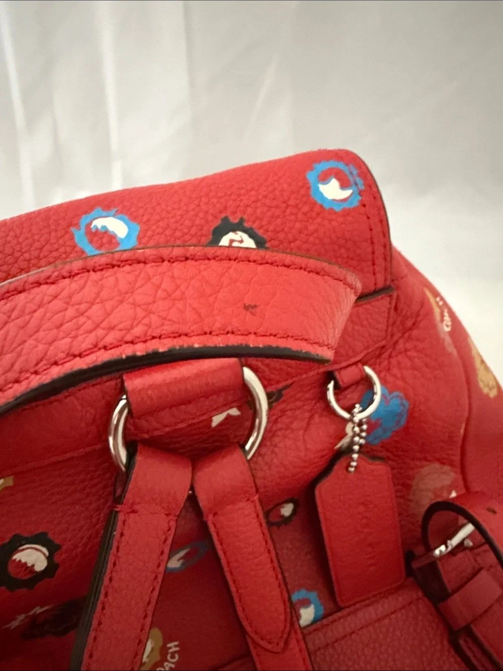 Coach Red Floral Pebbled Leather Mini Backpack